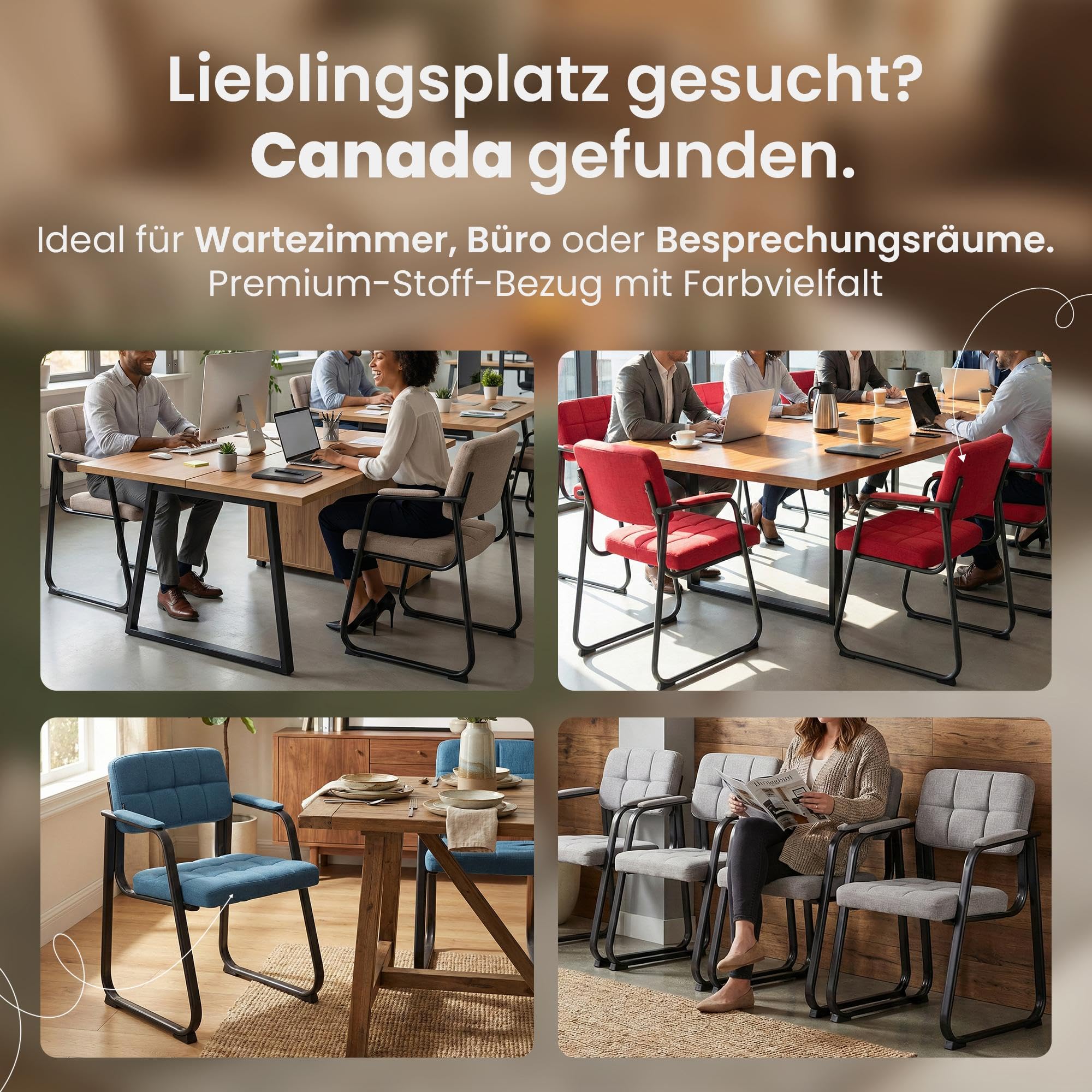 CLP Stuhl mit Armlehnen Canada B, gepolsterter Besucherstuhl, Metallgestell matt schwarz, Konferenzstuhl, Wartezimmerstuhl mit Stoffbezug, Farbe:braun