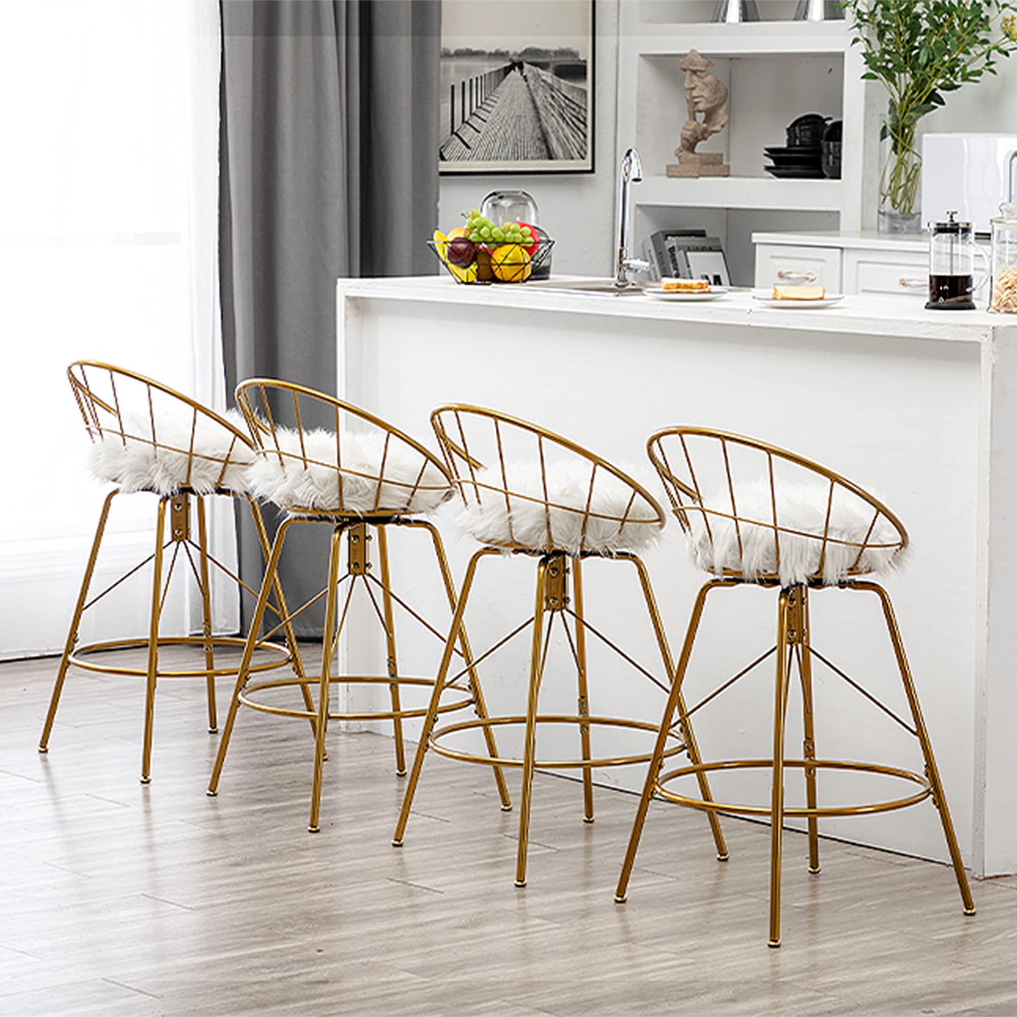 AKLAUS 26 inch Swivel Gold Bar Stools Set of 2 Counter Height with