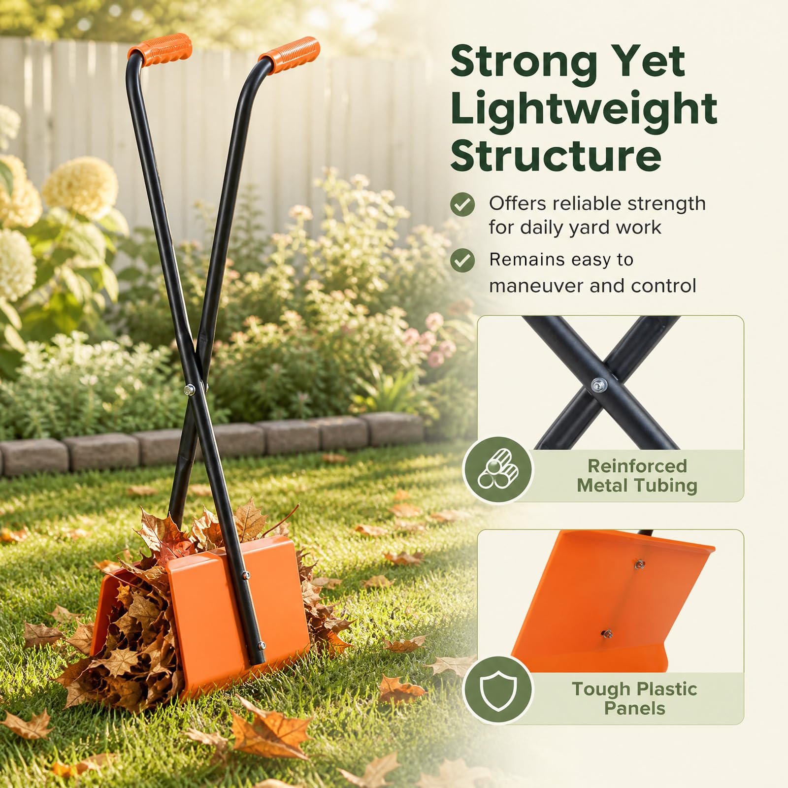 HOMASIS Pinza Raccogli Fogli, Rastrello Pinza per Foglie con Ampie Ganasce in Plastica, Manico Antiscivolo e Strutture in Metallo per Prato, Giardino e Cortile, 30 x 15 x 92 cm