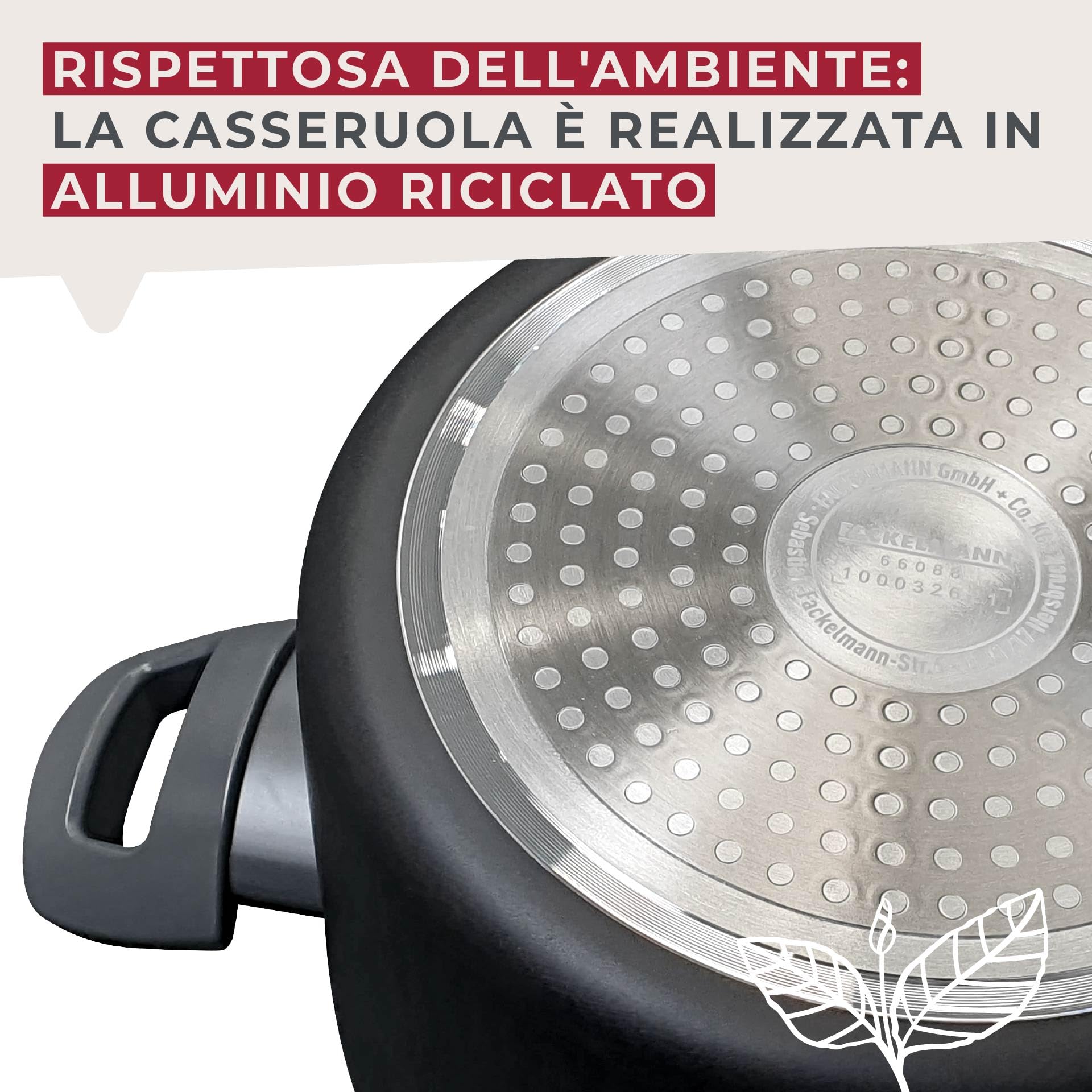 Fackelmann Pentola Casseruola Statement Ø 24 cm – con rivestimento in ceramica – Alluminio riciclato con rivestimento antiaderente – senza PFAS, manico resistente al calore, per tutti i piani cottura