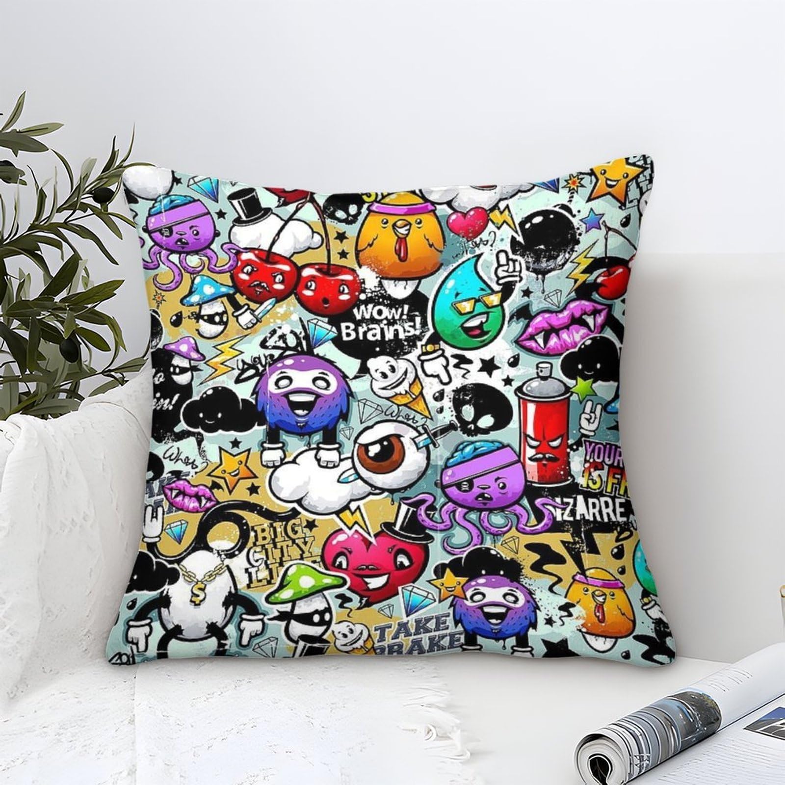 DAFUfbw Graffiti Cushion Covers 45x45cm, Doodles Throw Pillow Covers Decorative Pillows Covers for Sofa Bed Livingroom