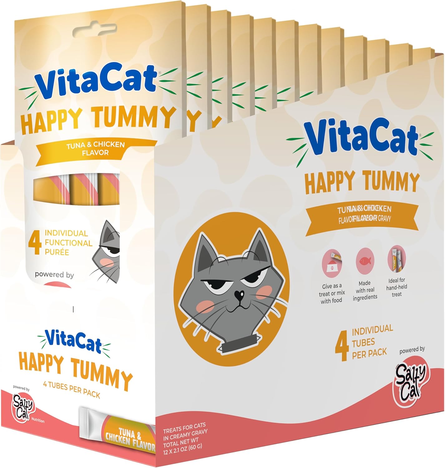 Salty Cat Happy Tummy Natural Tuna & Chicken Functional Tube Treats for Cats (12 Packs)