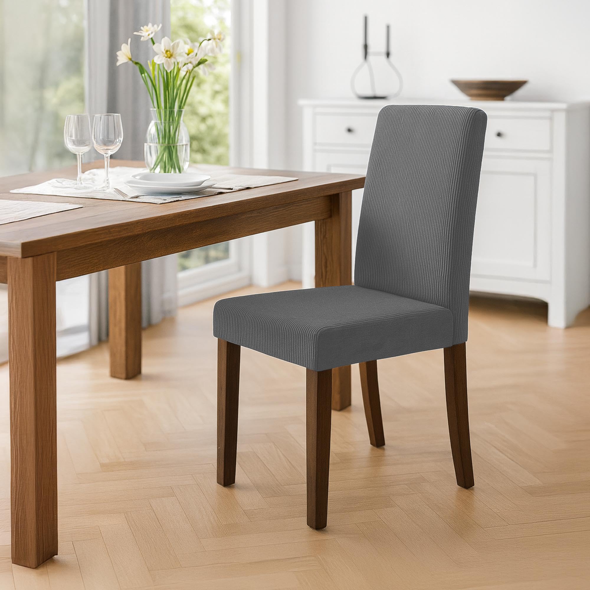 CLP Silla de Comedor Acolchada con Respaldo Ina, Silla de Cocina con tapizado de Pana, Estructura Estable de Madera Color:Gris;Color del Marco:Envejecido Oscuro