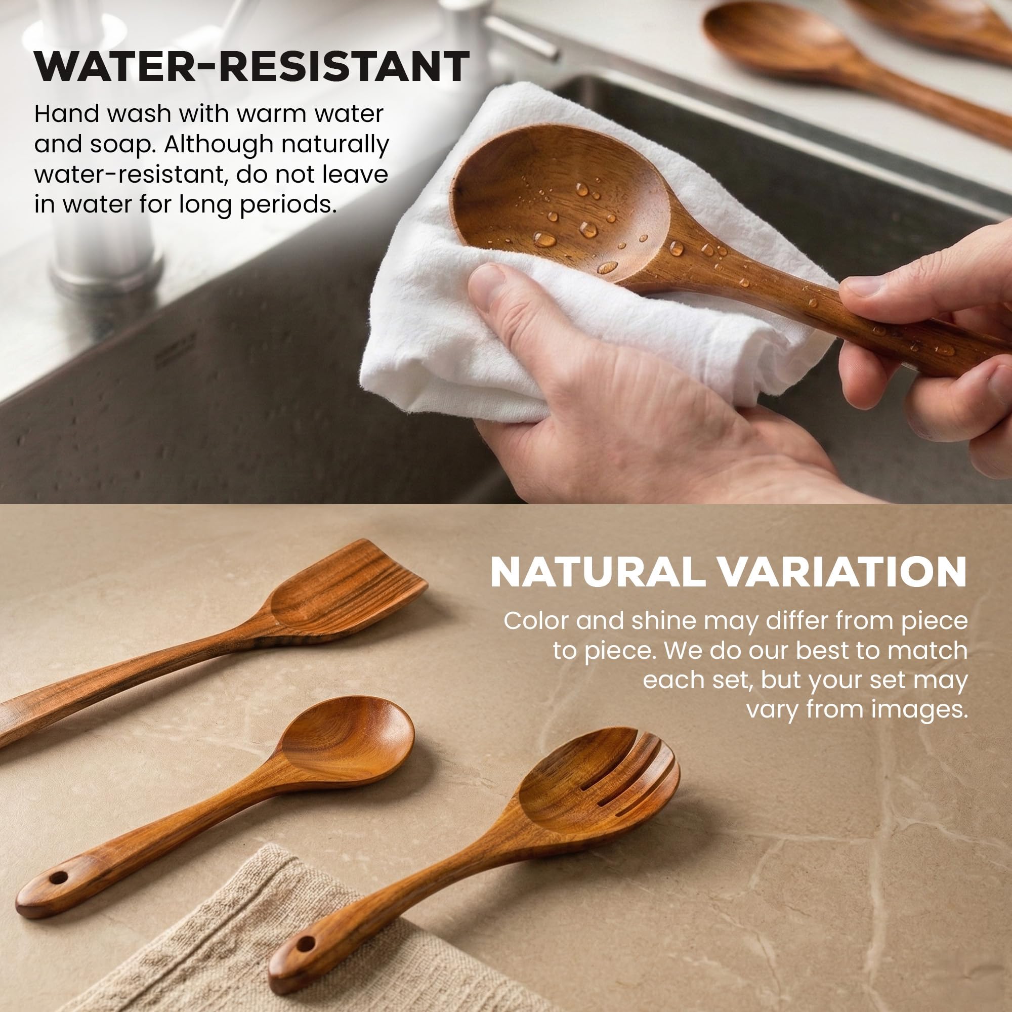 Zulay Kitchen 30 utensili in legno di teak per cucinare, set di utensili in teak naturale con confezione regalo di alta qualità, cucchiai in legno antiaderenti per cucinare, set regalo da cucina, set