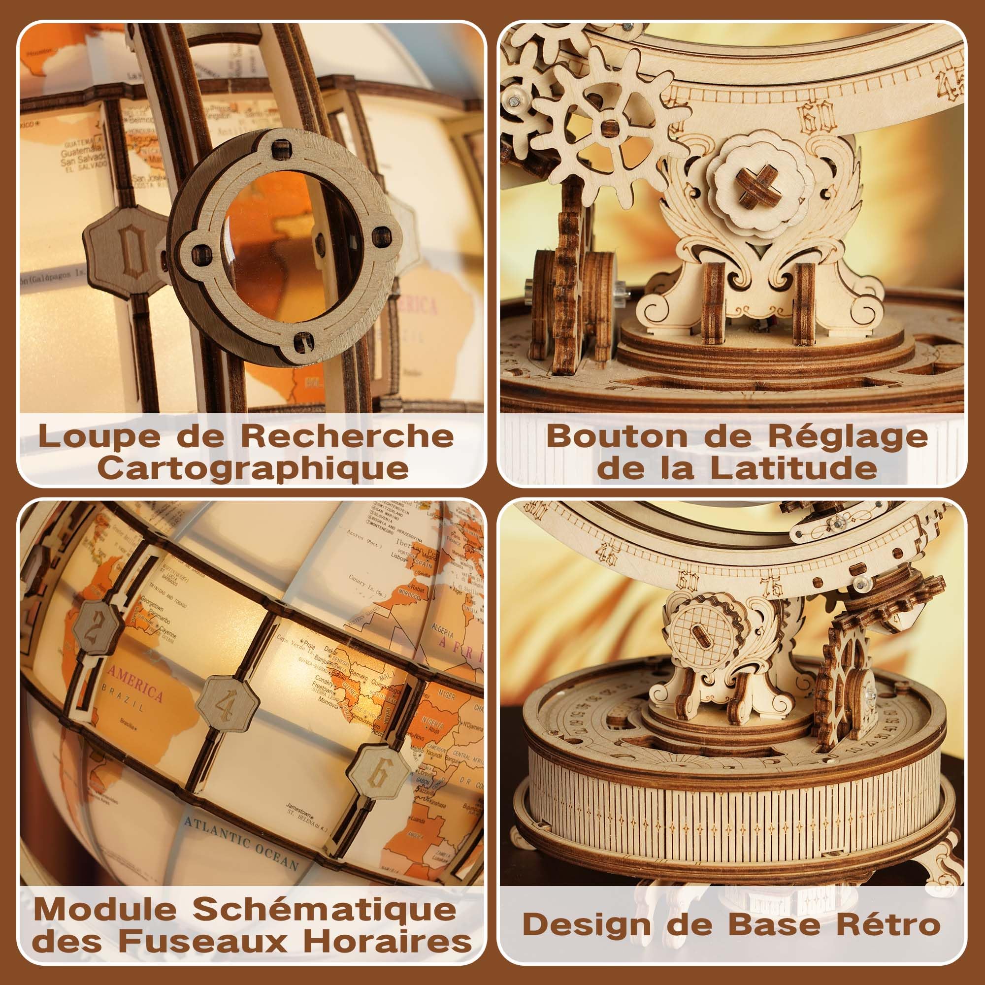 ROKR Puzzle 3D Bois Maquette Construction Adulte Nouveauté Électrique Luminous Globe,Idée Cadeau d'Anniversaire
