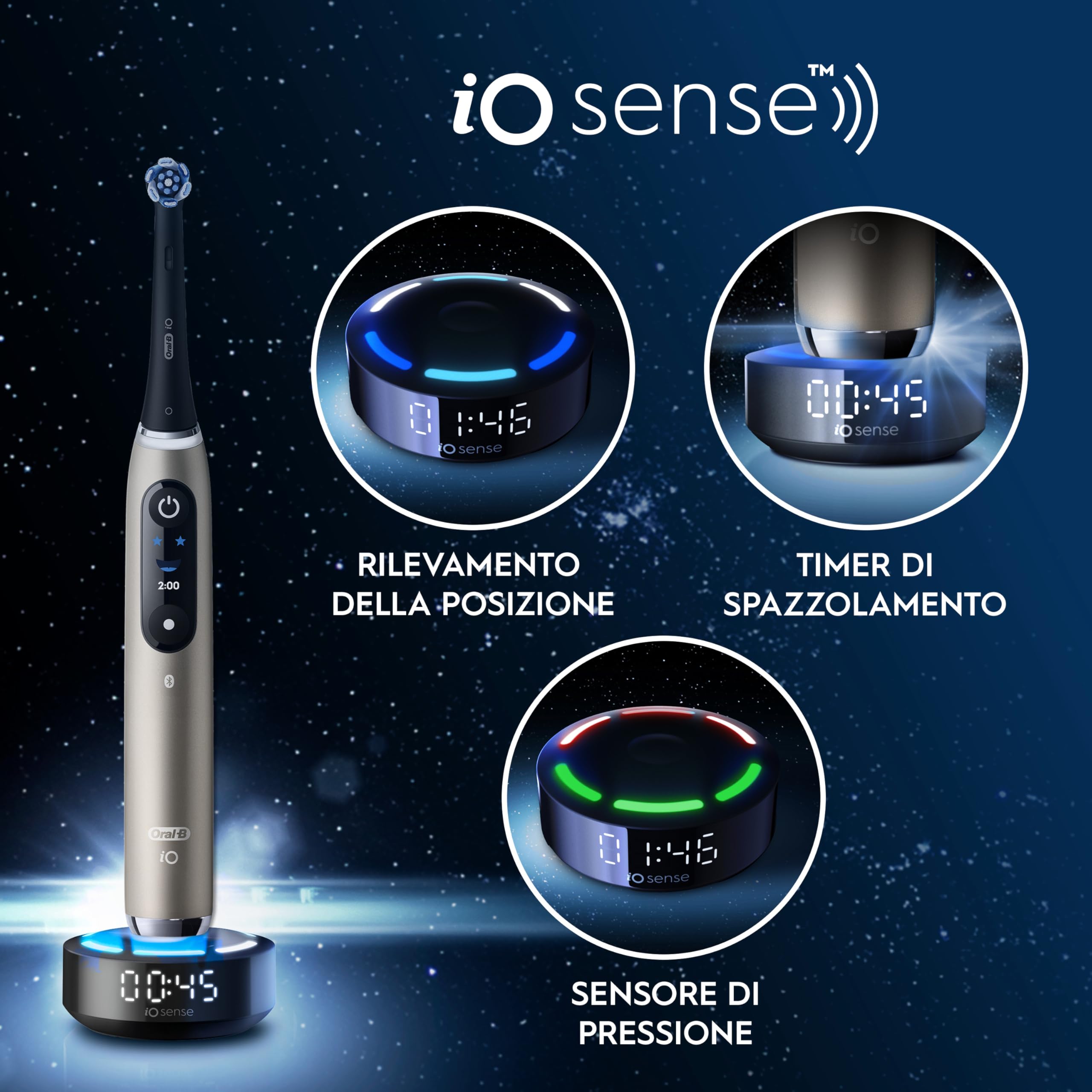 Oral-B iO 10 Spazzolino Elettrico, Testina di Ricambio, Custodia, Lunar Gold - Testina di Ricambio per Spazzolino Elettrico, Ricaricabile, Caricatore Magnetico, Custodia da Viaggio, Pulizia Denti