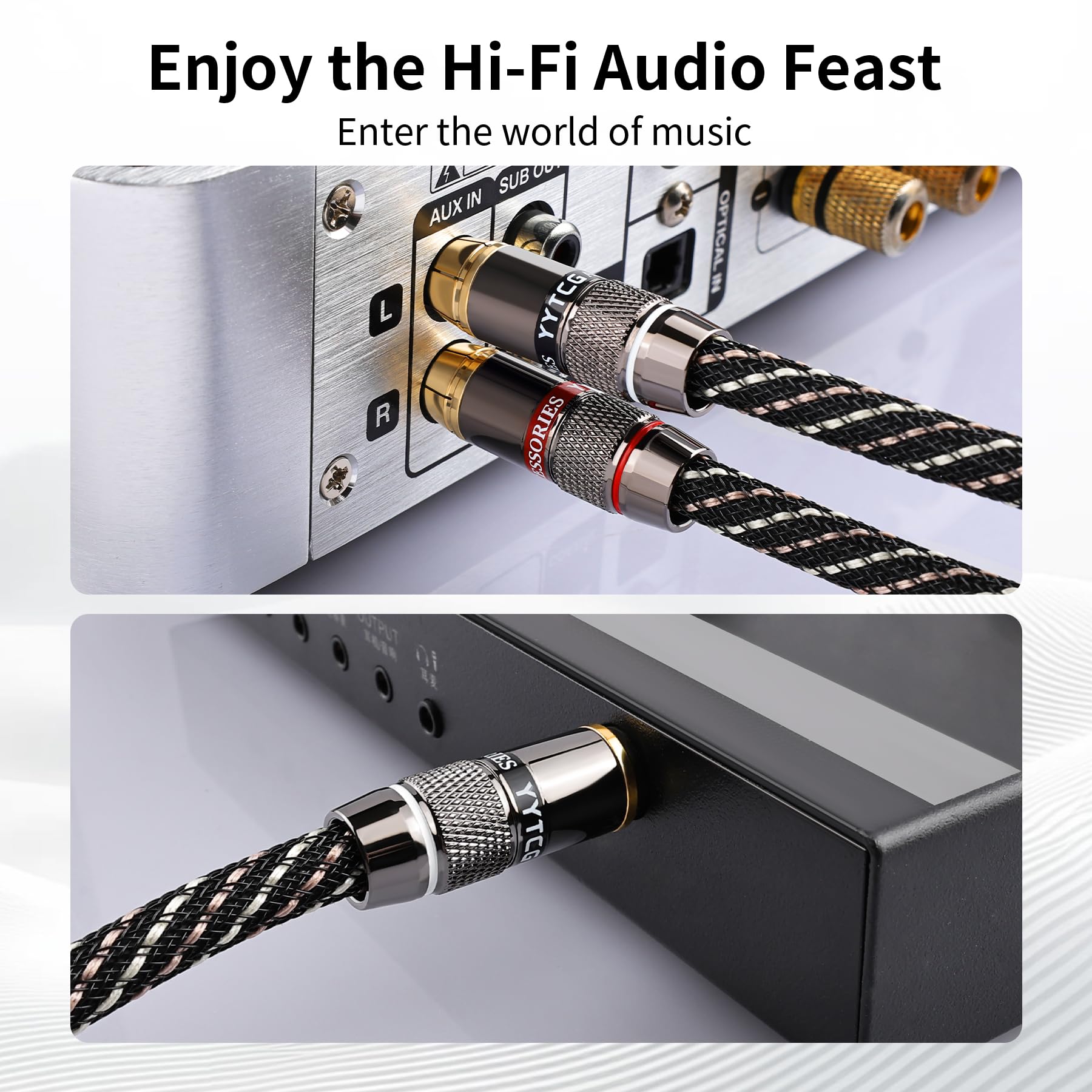 Cavo splitter a Y da 1/4 a RCA, cavo audio da TRS a doppio RCA, 6,35 mm con OFC 6N e connettori placcati oro 24 K da 5 μm, cavo Hi-Fi intrecciato per audiofili, stereo domestici e giradischi