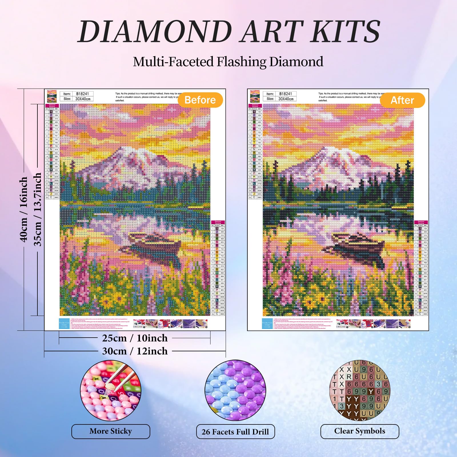 Snow Mountain Diamond Painting, 5D Lake Landscape Diamond Art Kits for Adults Beginners, DIY Boats Full Round Dots Drill Gem Art Kit for Gift Home Wall Decor 12 x 16 Inch - 3