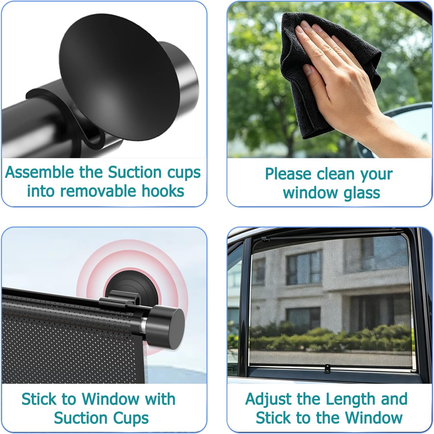 2 Pack Retractable Car Shades for Side Windows - Window Sun Shade for Car with Strong Suction Cups | Roller Shades UV Heat Block Sun Shade for Cars House Office Window (L:19.6"x19.6")