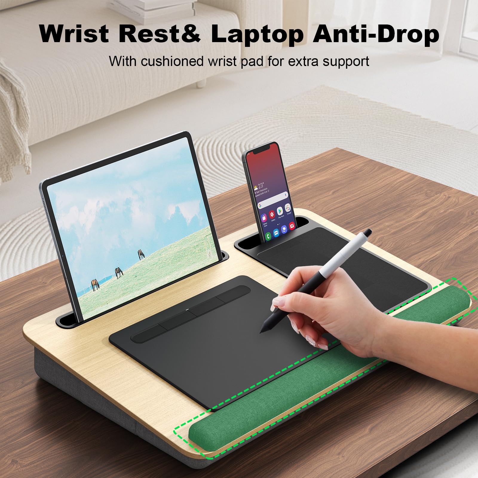 Lap Desk per computer portatili fino a 17.3", PUTORSEN scrivania portatile extra large con tappetino per mouse e tappetino da polso per notebook, Tablet, supporto per laptop con supporto per tablet