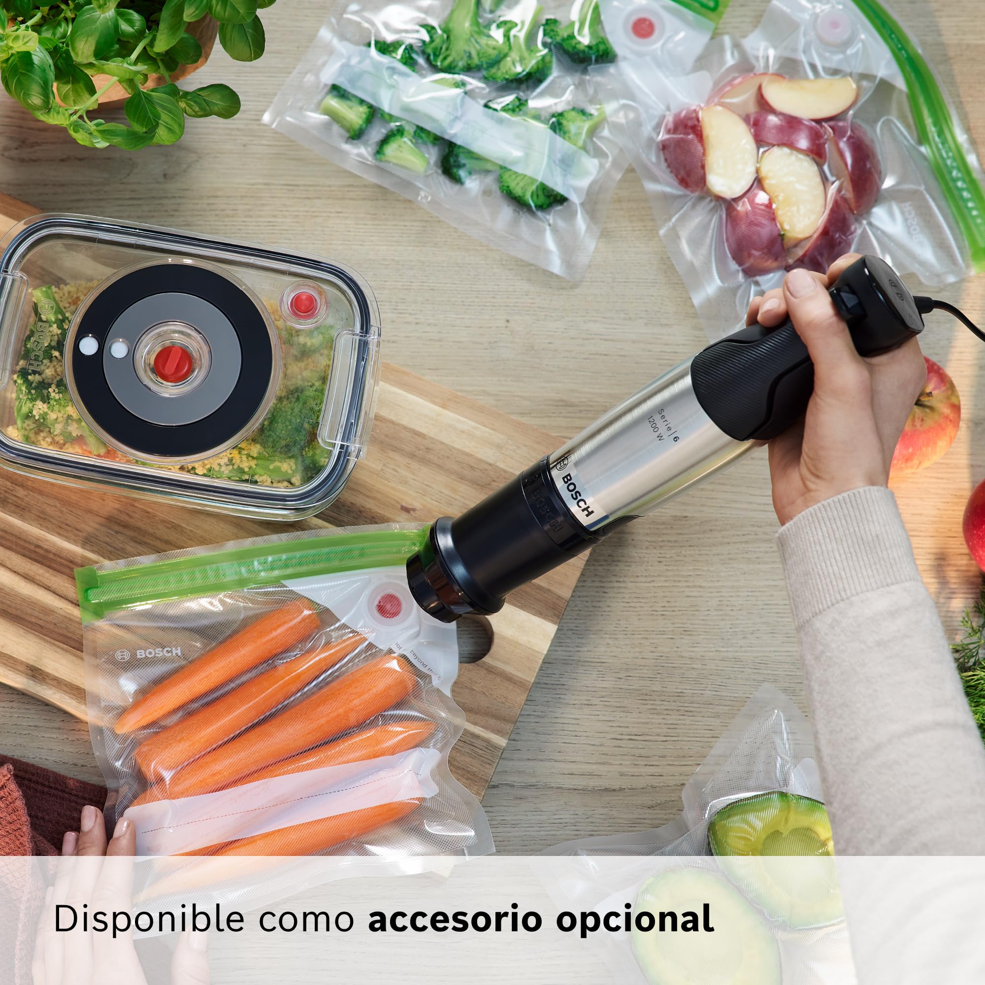 Bosch - Batidora ErgoMaster, Serie 6, 1200 W, QuattroBlade System Pro, Accesorios incluidos, Acero inoxidable, MSM6M830