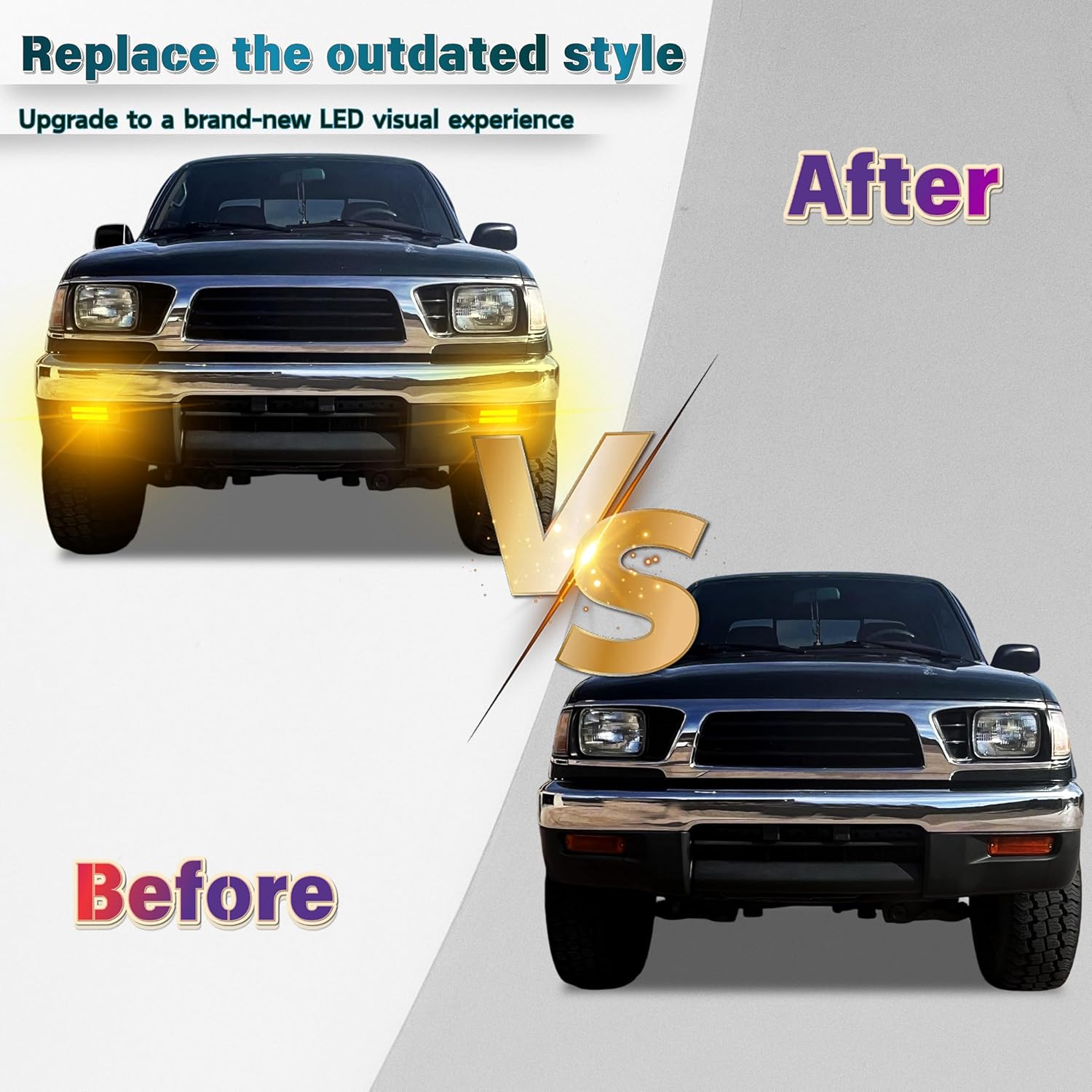 LED Front Bumper Side Marker Lights DRL Amber Sequential Turn Signal Lamps Fog Light Feature Kit for Toyota Tacoma 4WD 1995-1997 | 2WD 1995-2000 Replacement OEM TO2531122 TO2530122