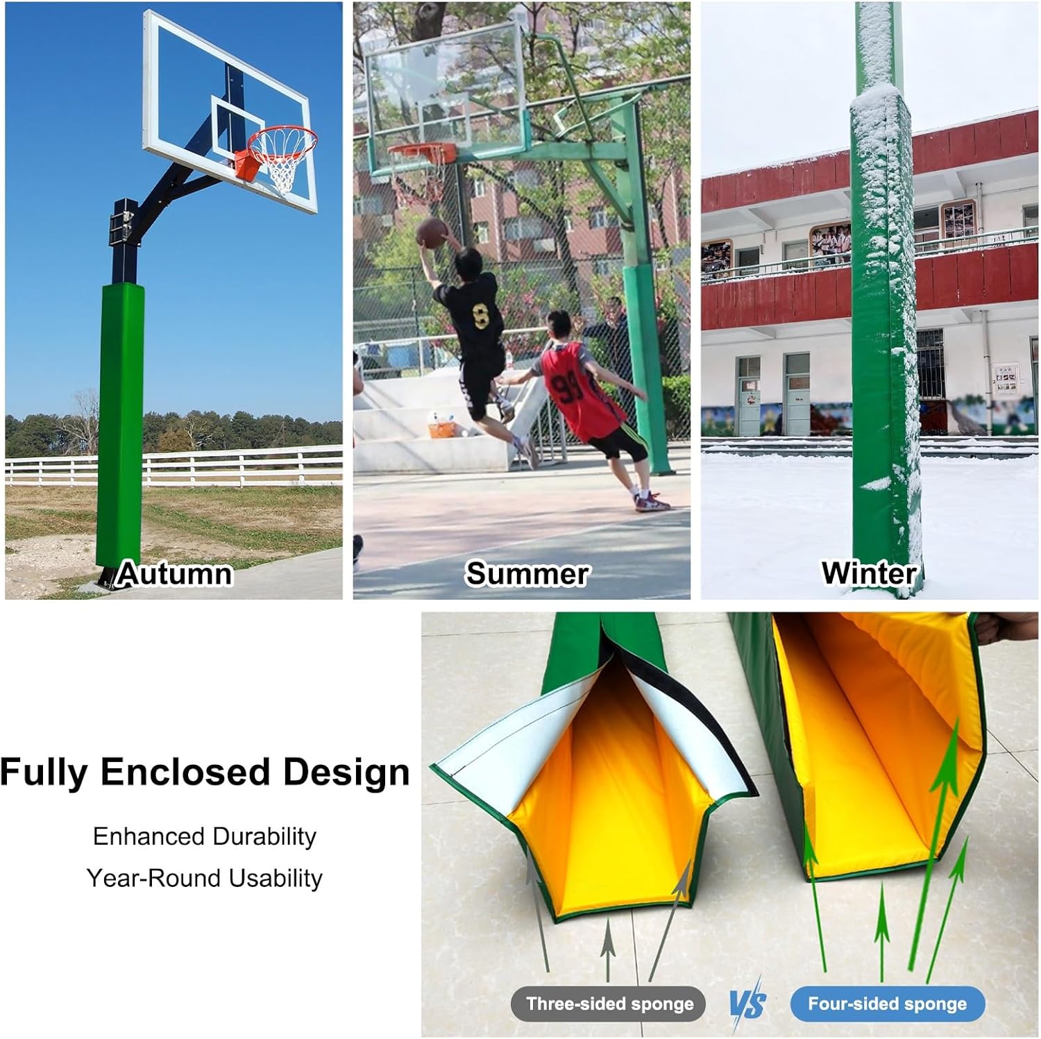 6ft Square Basketball Pole Pads, Basketball Pole Padding Outdoor Square, Hook-and-Loop Fastener, Garage Square Pole Wraps Column Cover, for Basement, Garage & Playground