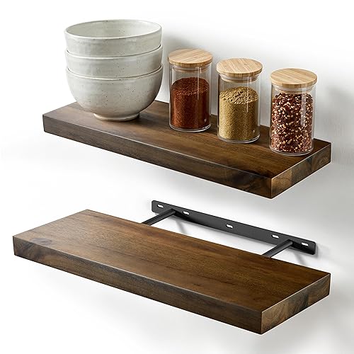 BATODA Set of 2 17" Acacia Wood Floating Shelves Wall