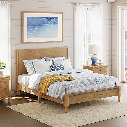 Bed Frame, Wood Bed Frame Platform Queen Size with Headboard, No Box Spring Needed, 14 Inch Solid Oak Wood Mattress Foundation, 800Lb Capacity, Easy Assembly, Wood Color Oak