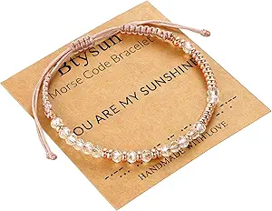 Btysun Morse Code Bracelets for Women Christmas Gift Stocking Stuffers for Teens Pink Braided Bracelets Inspirational Best Friend Birthday Gifts for Her High School Graduation Gifts for Her 2025 Mom Bracelet Jewelry