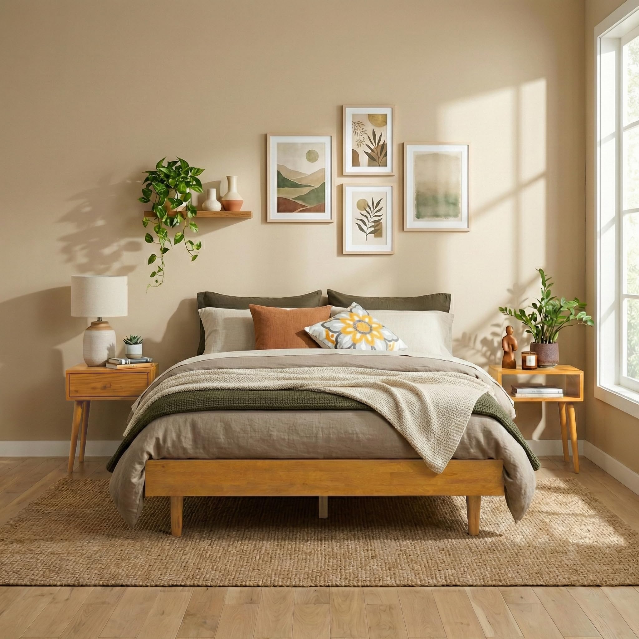 Amazon.com: NTC Fly Wooden Bed Frame Without Headboard, Solid Oak