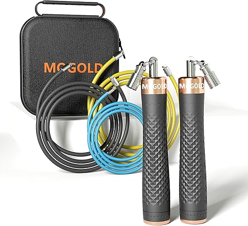 Miniatura 6 de Juego de cuerda de saltar con peso de 14 lb 12 lb, 3 cables de cuerda de PVC de 118 pulgadas, asas antideslizantes con liberación rápida, funda de