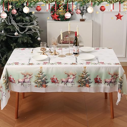 Miniatura 10 de Paquete de 6 manteles desechables de Navidad, manteles rectangulares de 60 x 86 pulgadas, mantel de Navidad de plástico, impermeable y resistente a
