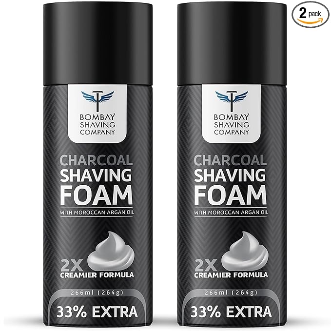 Bombay Shaving Company Charcoal Shaving Foam, with Activated Charcoal & Moroccan Argan Oil, 266ml, Pack of 2