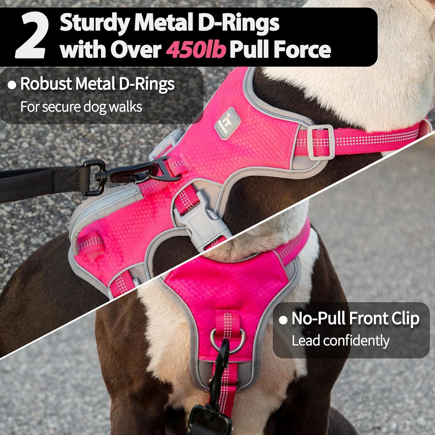 Huntboo Escape Proof Harness, Geen Slip Hondenharnas Escape Proof, Volledig Reflecterend Harnas met Handvat, Ademend, Verstelbaar Vest voor Middelgrote Honden Wandelen, Running Gear (Zwart,XL