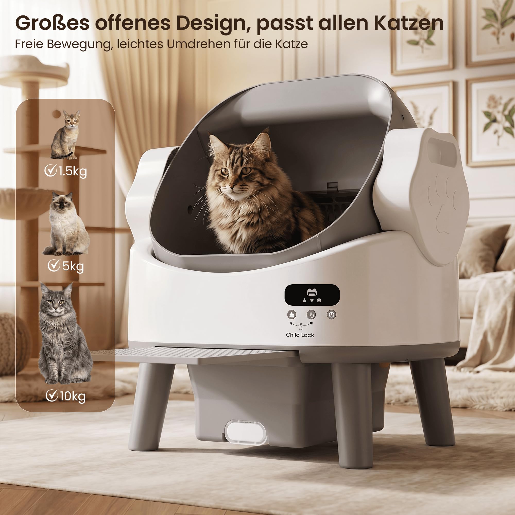 JUMMICO Selbstreinigende Katzentoilette, Automatisches Katzenklo für große Katzen bis 10kg, Elektrisches Katzentoilette mit Sicherheitsschutz & Geruchsbeseitigung,Ideal für Mehrkatzenhaushalte