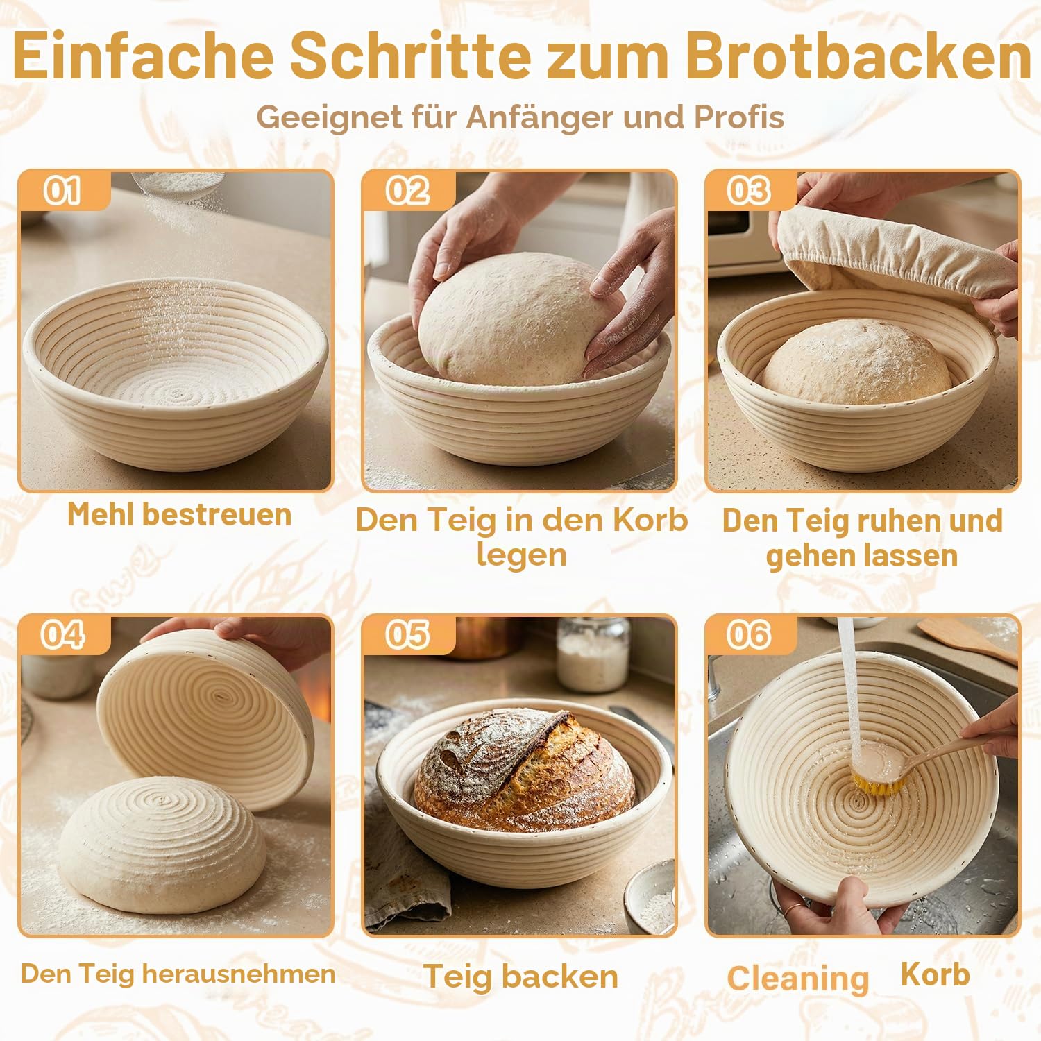 Gärkörbchen Für Sauerteig Starter Set, 2 Gärkorb Brot Kit