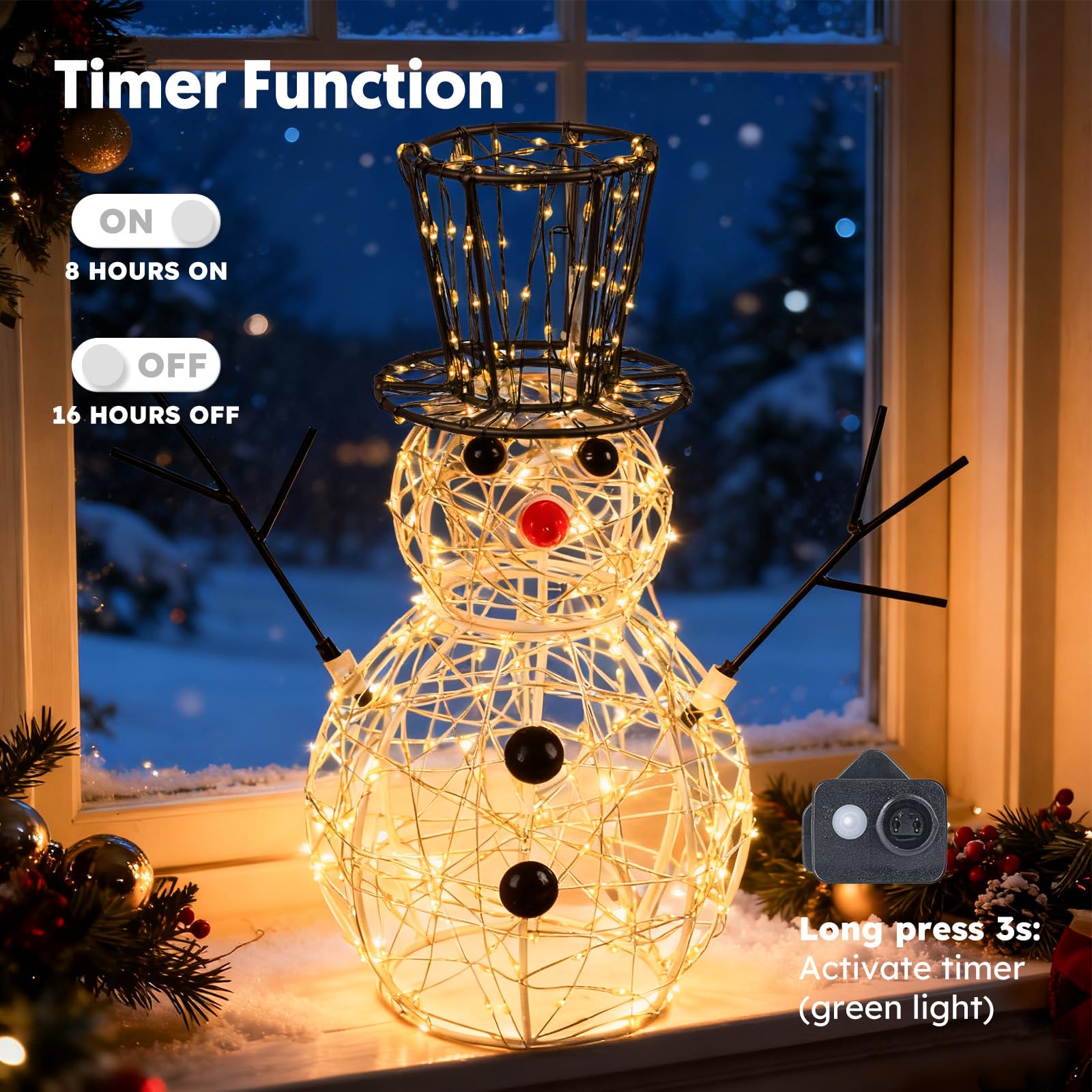 LEDYA Christmas Snowman Light Decoration, 400 LED Warm White, 31CM/1.02FT Indoor/Outdoor Christmas Decoration with Timer - Image 4