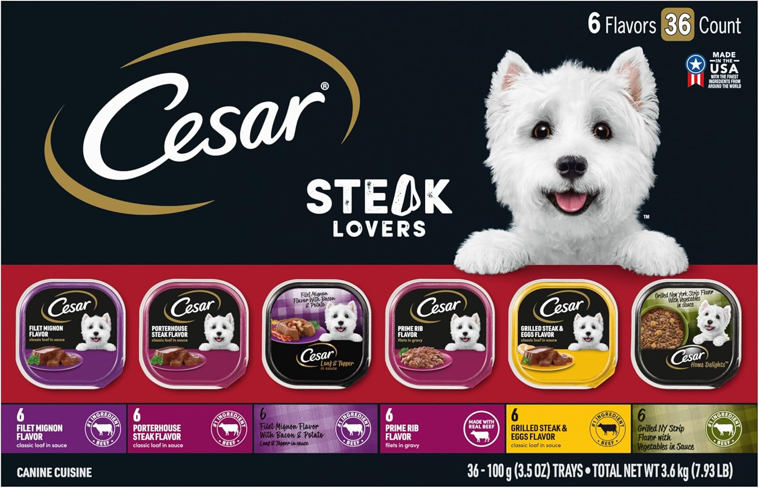 Cesar Wet Dog Food Steak Lovers Variety Pack with Real Meat