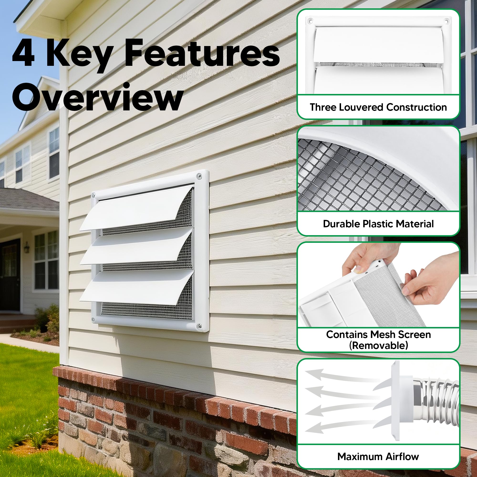 Exterior Wall Vent Hood Snapklik.com : Funmit 6" Louvered Vent Cover 8" X 8" Oversize Outside