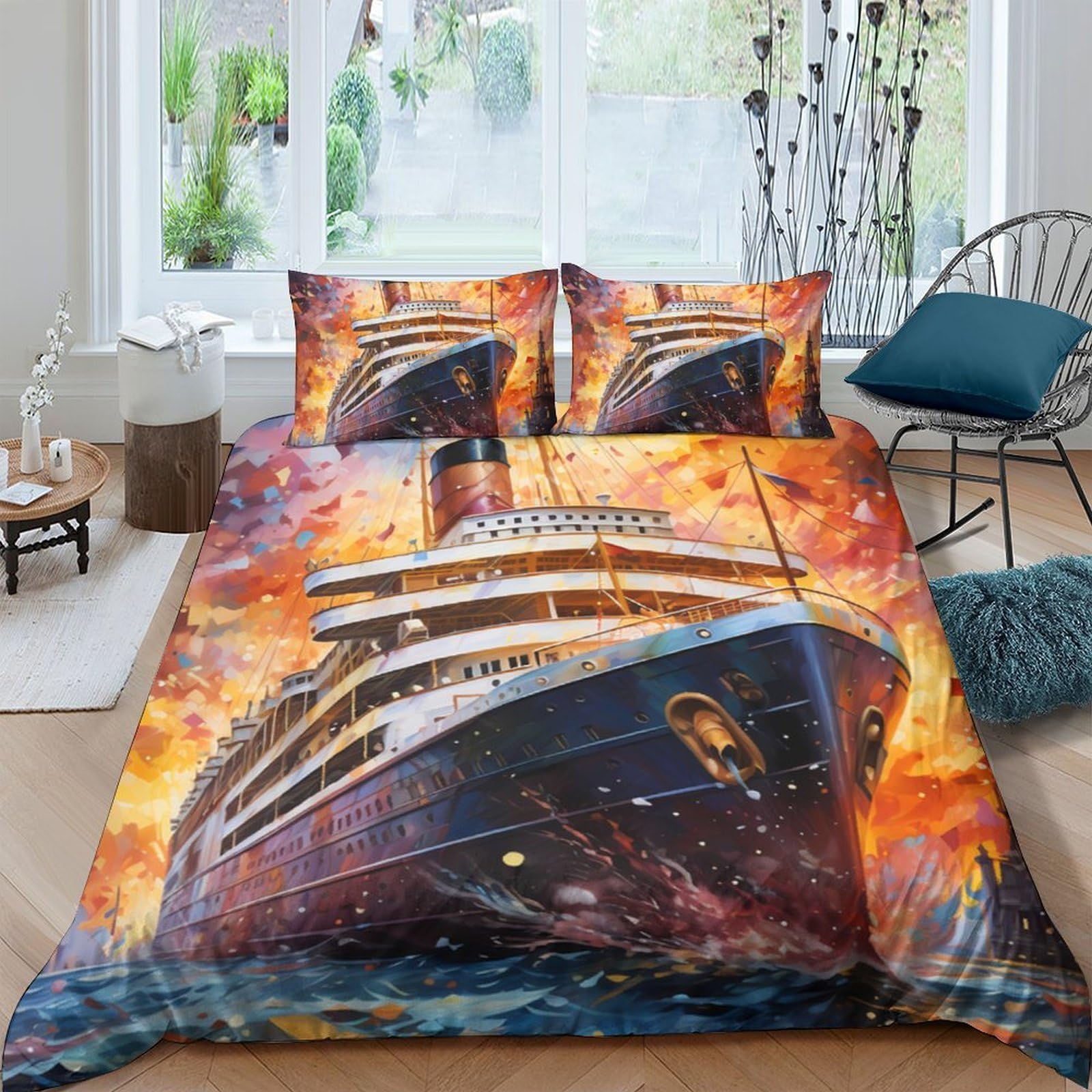 Ctjqhvkz Style-7 3D Printed Titanic Ship Fitted Sheet Microfiber Artistic Ocean Flame Mattress Cover For Bedroom Guest Room Decor Single（135X200cm）