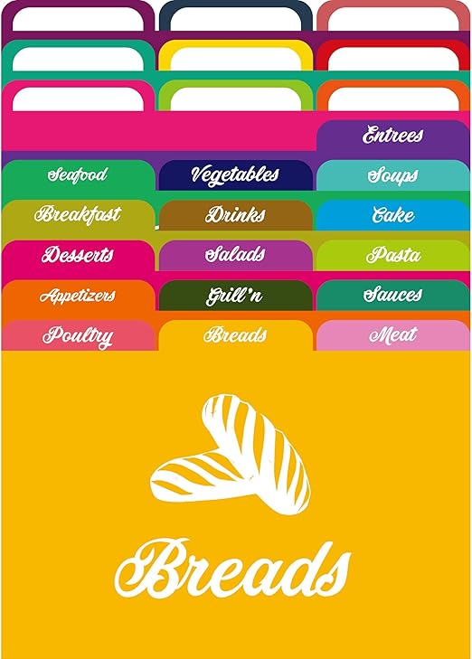 AKSHAYA Recipe Card Dividers Set 25 Recipe Box dividers 4x6 with Tabs