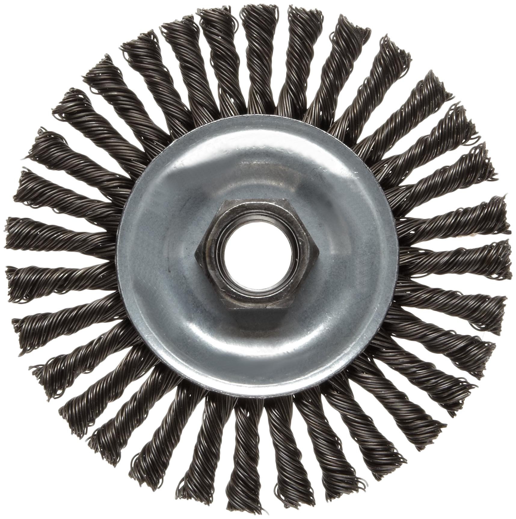 Weiler 36018 Vortec Pro 5/8"-11 Arbor, 4" Diameter, 0.020" Wire Size, Carbon Steel Bristles, Narrow Face, Knot Wire Wheel Brush