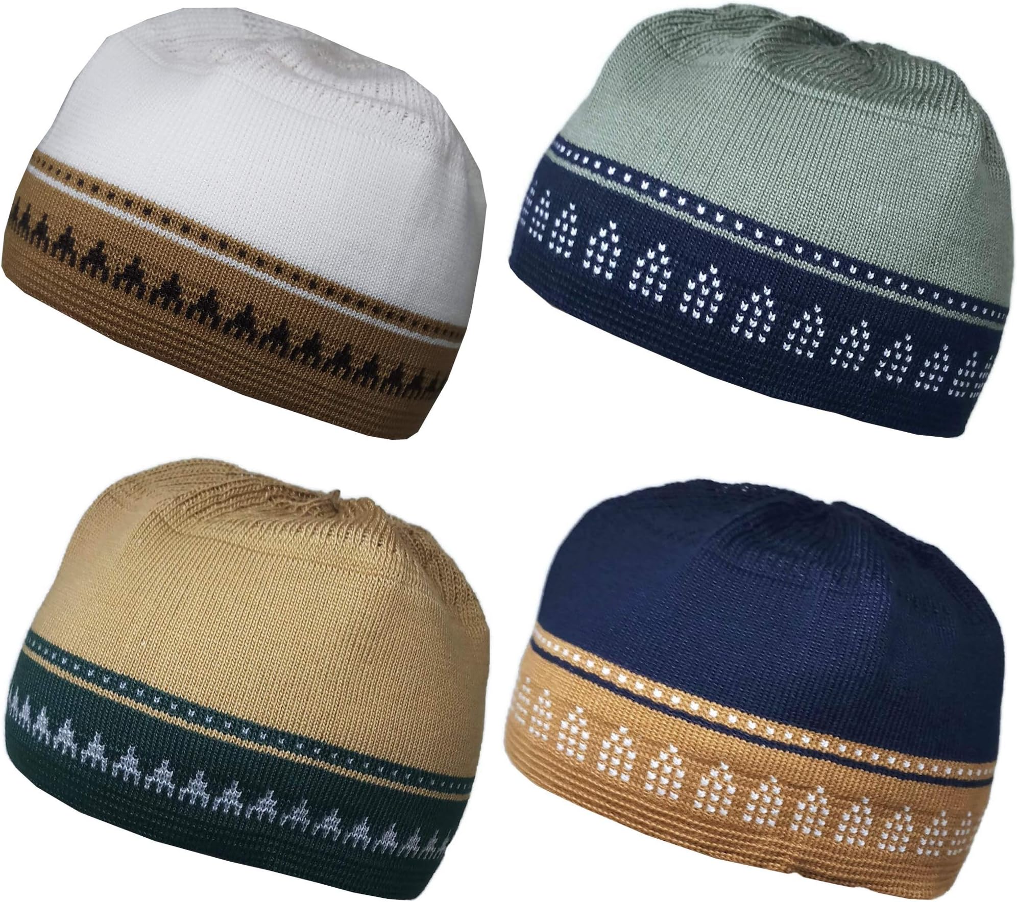 Set 4 Kufi Hat for Men Muslim AMN-225 Beanie Skull Cap Islam Taqiyah Takke Gift