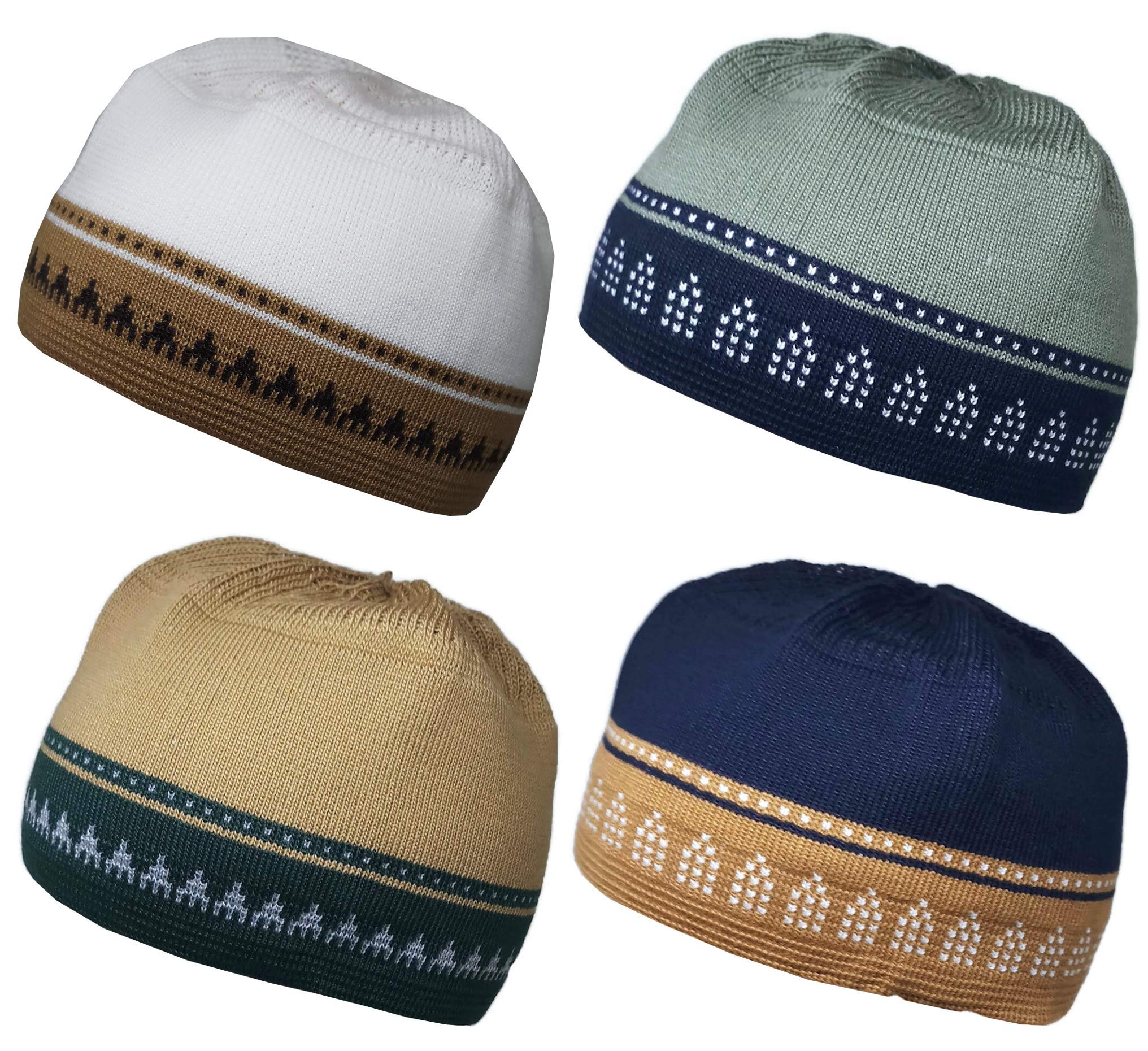 Set 4 Kufi Hat for Men Muslim AMN-225 Beanie Skull Cap Islam Taqiyah Takke Gift