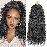 Aipin Goddess Locs Crochet Hair 18 Inch Boho River Locs Hippie Wavy Crochet With Curly Hair In Middle And Ends Braids Hair Extensions (7Packs,18 inch, 1B)