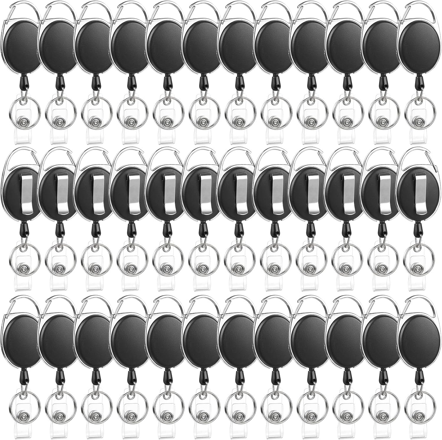 50 Pack Badge Reels Retractable ID Badge Holder with Carabiner Heavy Duty Badge Reel Clip and Key Chain for Work Office