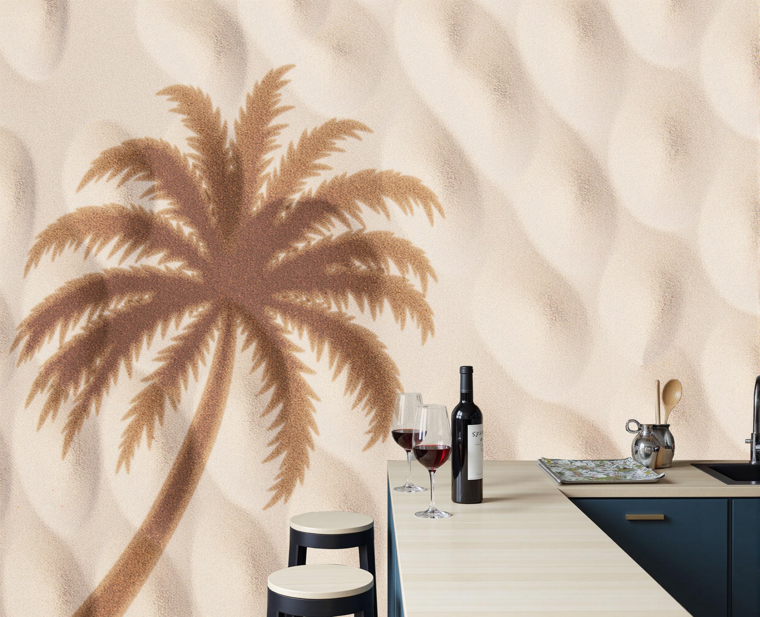 Papier peint palmiers beige decoration murale tropicale