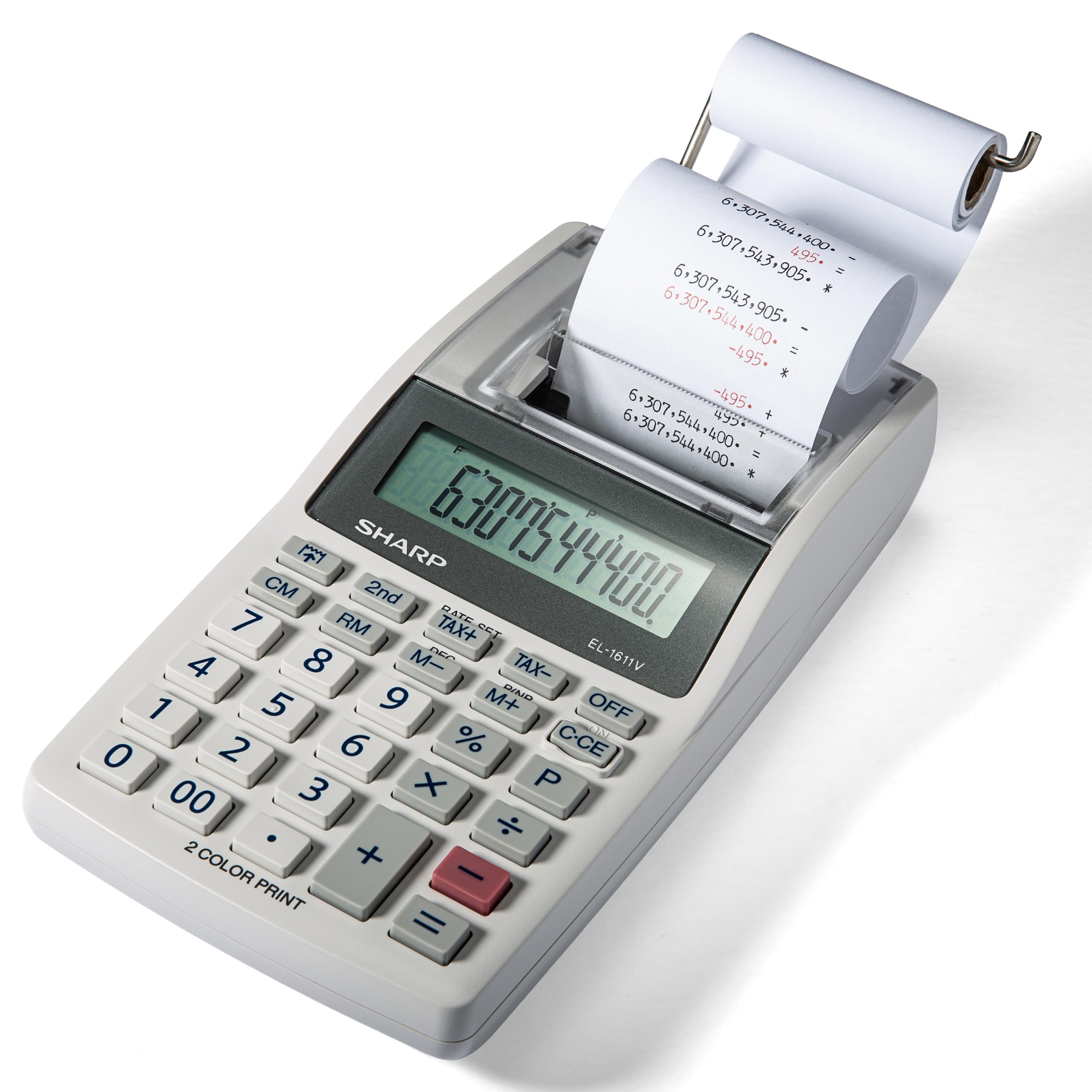 Sharp EL-1611 V - Mini calculadora de sobremesa (impresora, pantalla LCD de 12 dígitos, rollo de papel pequeño), color blanco
