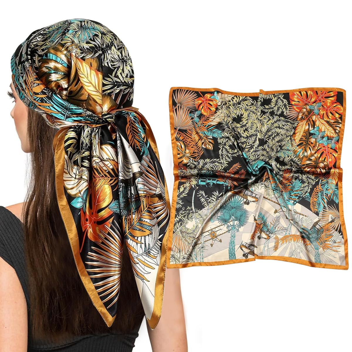 PALAY Satin Head Scarf for Women Stylish, Silk Scarves Hair Scarfs for Women, 35 In Silk Scarf for Women, Square Scarves for Women, Fashion Print Ladies Neck Scarf for Hair for Women Gift