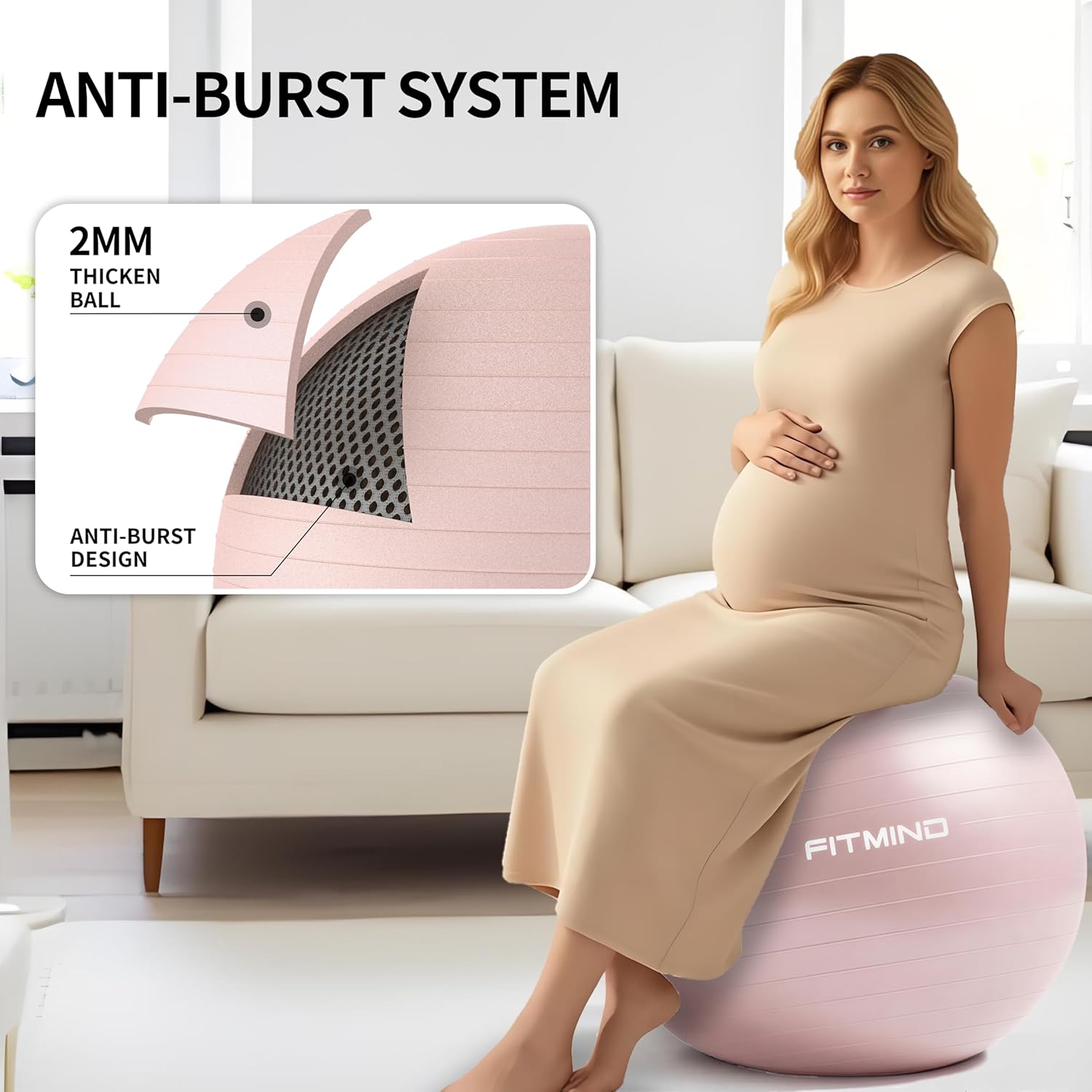 FITMIND_ Extra Thick Exercise Ball Yoga Ball 22in/26in/30in for Workout Pregnancy Stability,Anti-Burst and Slip Resistant Swiss Ball with Pump for Yoga, Pilates, Fitness,Birthing,Physical Therapy