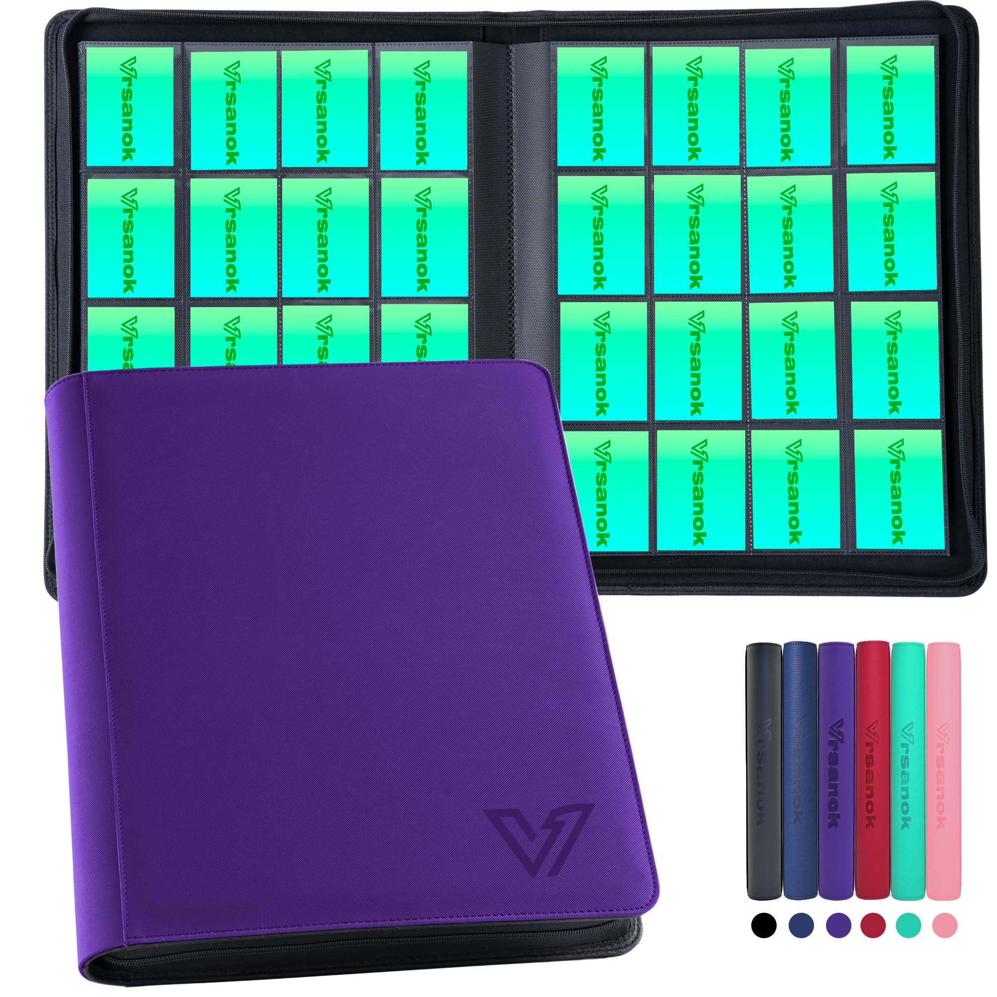 Vrsanok 16 Pocket Trading Card Binder – Holds 1280 Cards, Large Capacity 4x4 Card Album with 40 Double-Sided Pages,Ringless PU Cover Zipper Card Folder for Sports & Standard Size TCG Cards