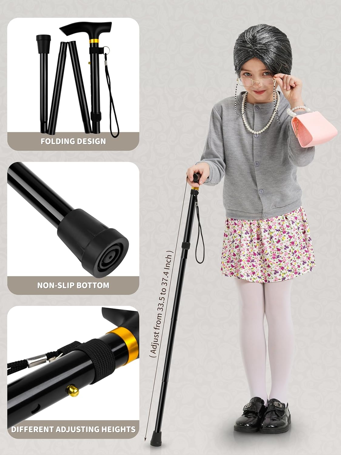 Old Lady Costume for Kids 100 Days of School Costume for Girls 100th Day of School Granny Old Lady Dress Up Accessory - Image 4