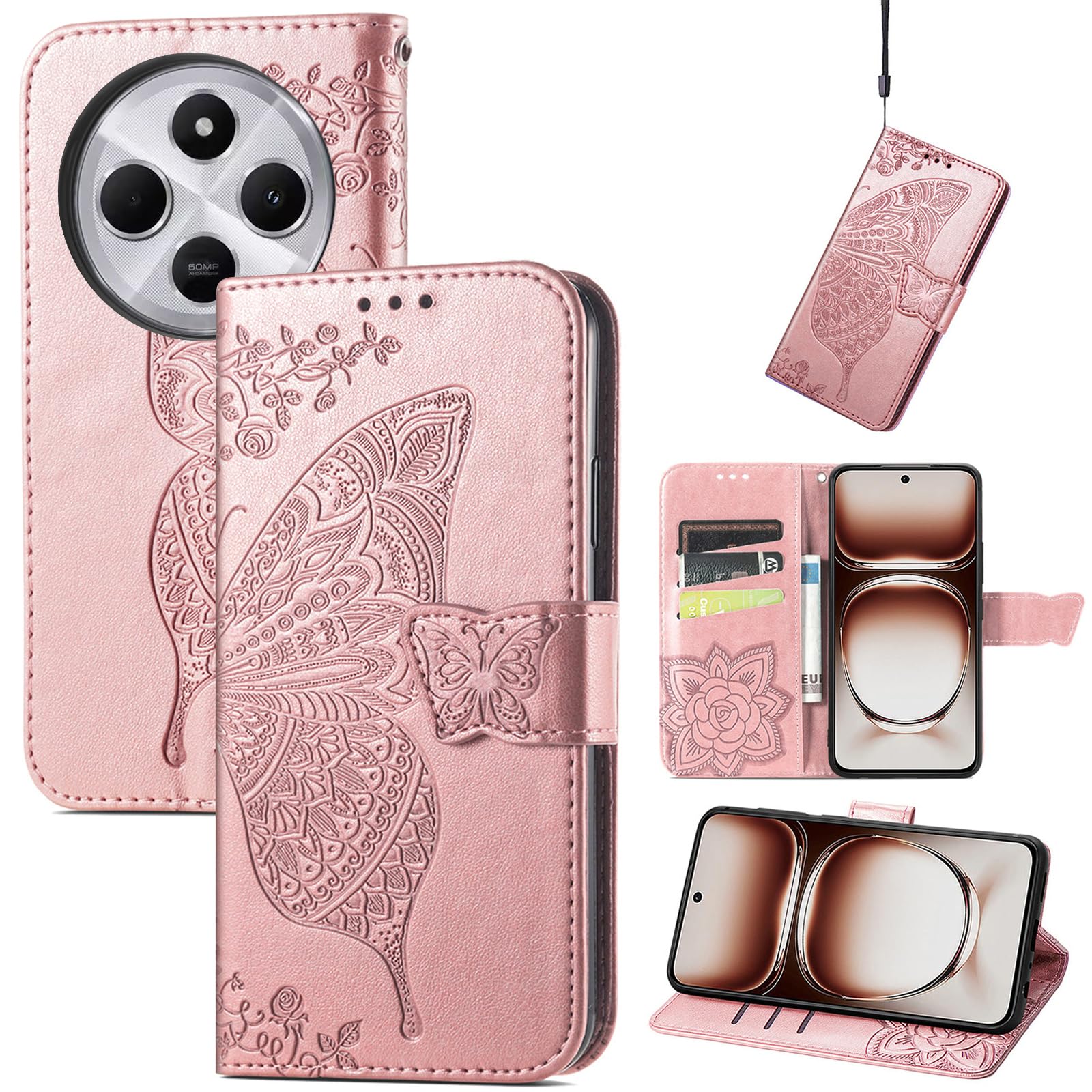 Dcjlbo Cover per Xiaomi Redmi 14C Custodia Cover in Pelle Portafoglio a Libro con Pellicola Vetro Temperato Porta Carte Magnetica Cover Flip Case Antiurto Custodia-Viola