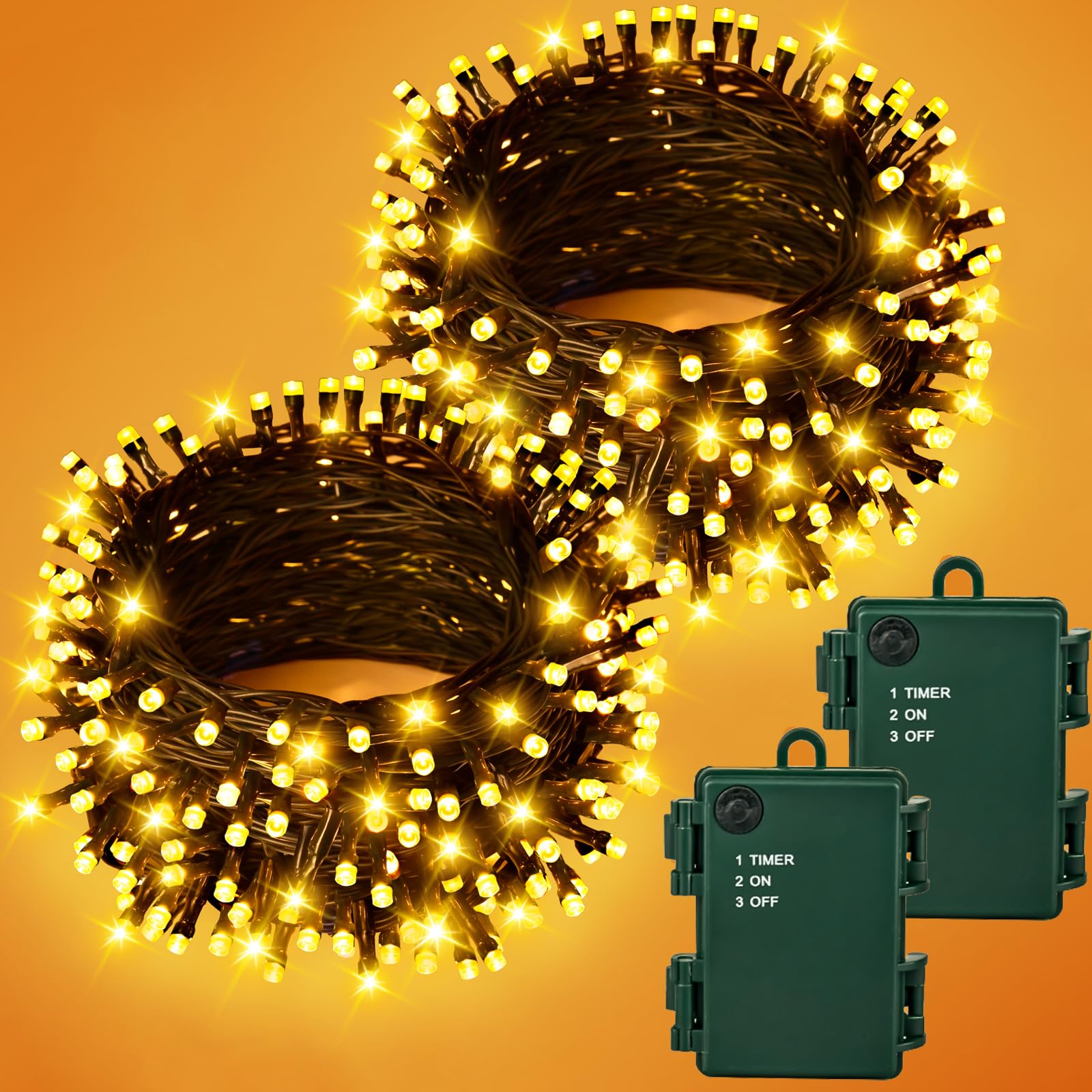 Gcstnn Lichterkette Batterie Außen, 2 Stück Insgesamt 10M 100LED Warmweiß Weihnachten Lichterkette mit Timer IP65 Wasserdicht Lichterketten für Weihnachtsbaum Schlafzimmer Garten Innen Dekorationen