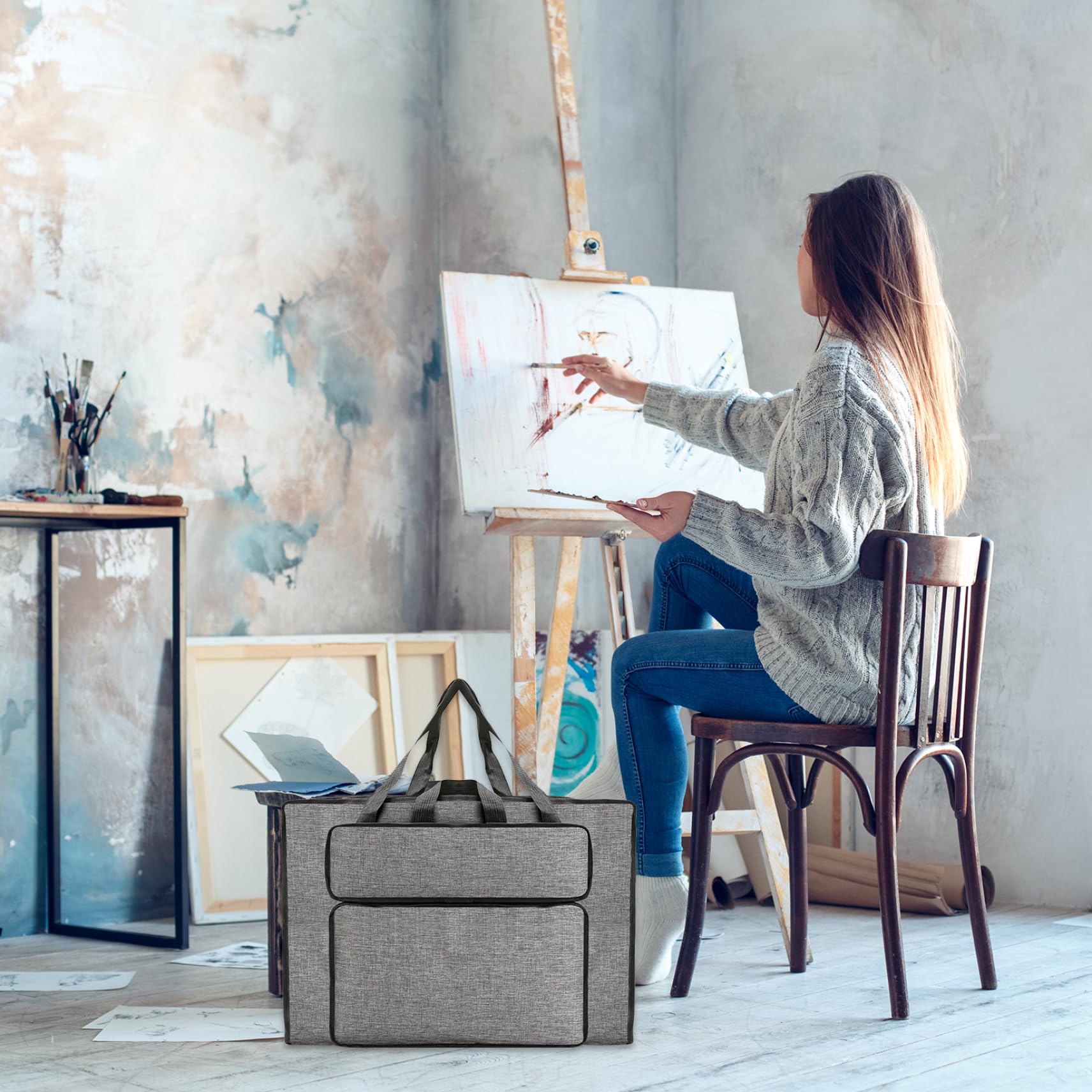 Porte-documents 8 K 35,6 x 50,8 cm étanche avec poignées - Grande capacité - Organiseur pour œuvres d'art, croquis, tableau, fournitures d'artiste