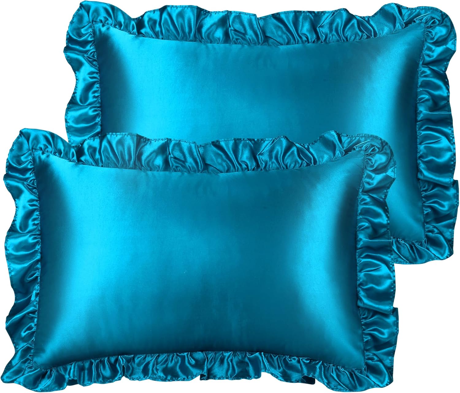 PiccoCasa Luxury Ruffled Pillow Shams Set of 2, Retro Silky Pillow Cover with Ruffle