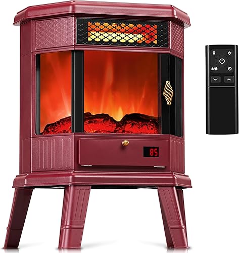 Calentador eléctrico de chimenea de 22 pulgadas, estufa de chimenea infrarroja RealSmart con efecto de llama 3D, control remoto, temporizador,