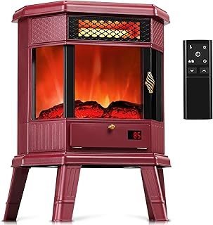 Electric Fireplace Heater 22 in Freestanding Fireplace Stove Infrared Fireplace RealSmart with 3D Flame Effect Remote Control, Timer, Overheating Protection Heater for Indoor Use Black (Christmas Red)