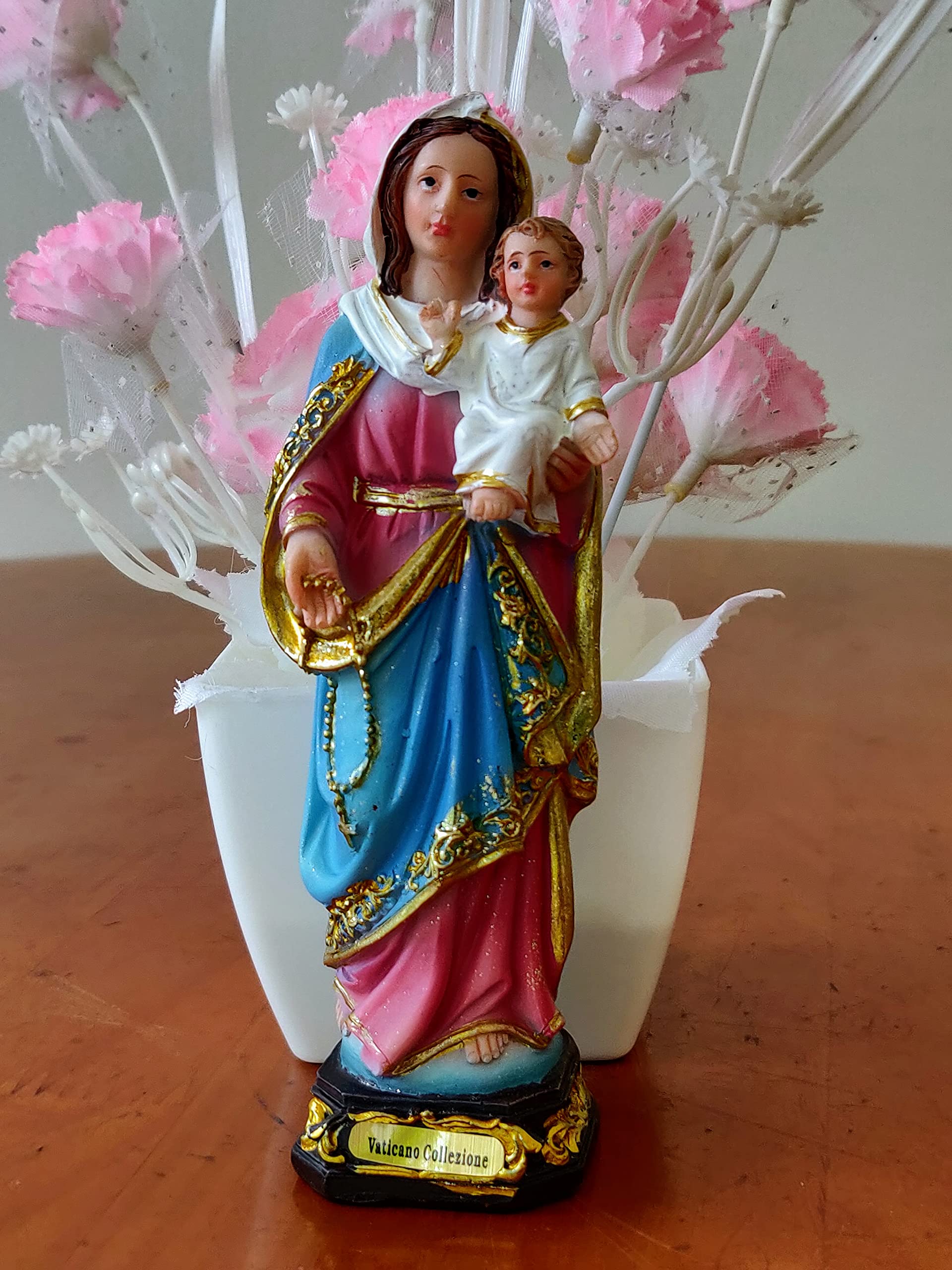 Breeze Handicrafts Resin Statue of Rosary Mary Idol Showpiece Mother Mary murti with Jesus for car Dashboard Small Size